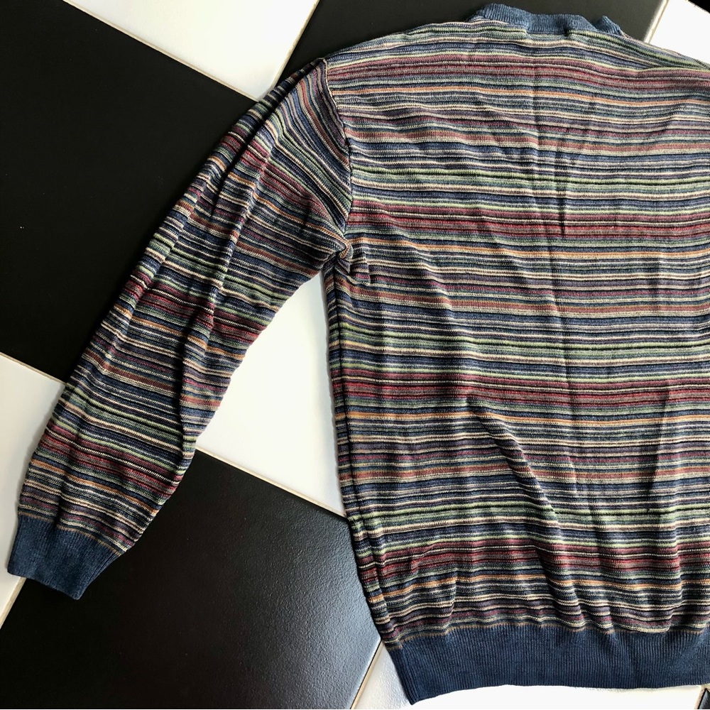 Vintage 80s Grandpacore Crewneck Sweater Library Striped Silk Cashmere Blend XL - Picture 5 of 10
